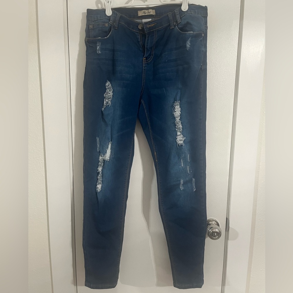 Trendy Blue Distressed Skinny Jeans